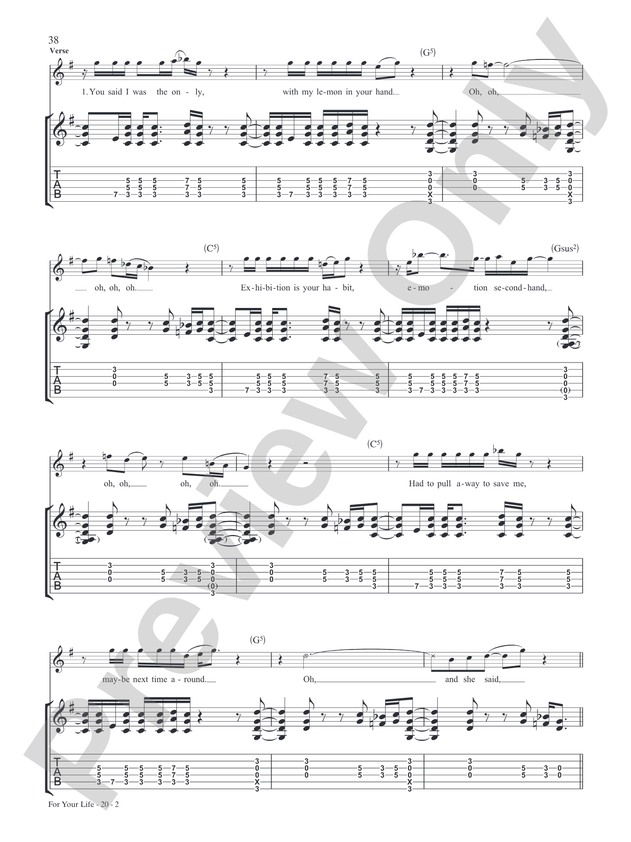 For Your Life: Authentic Guitar TAB
