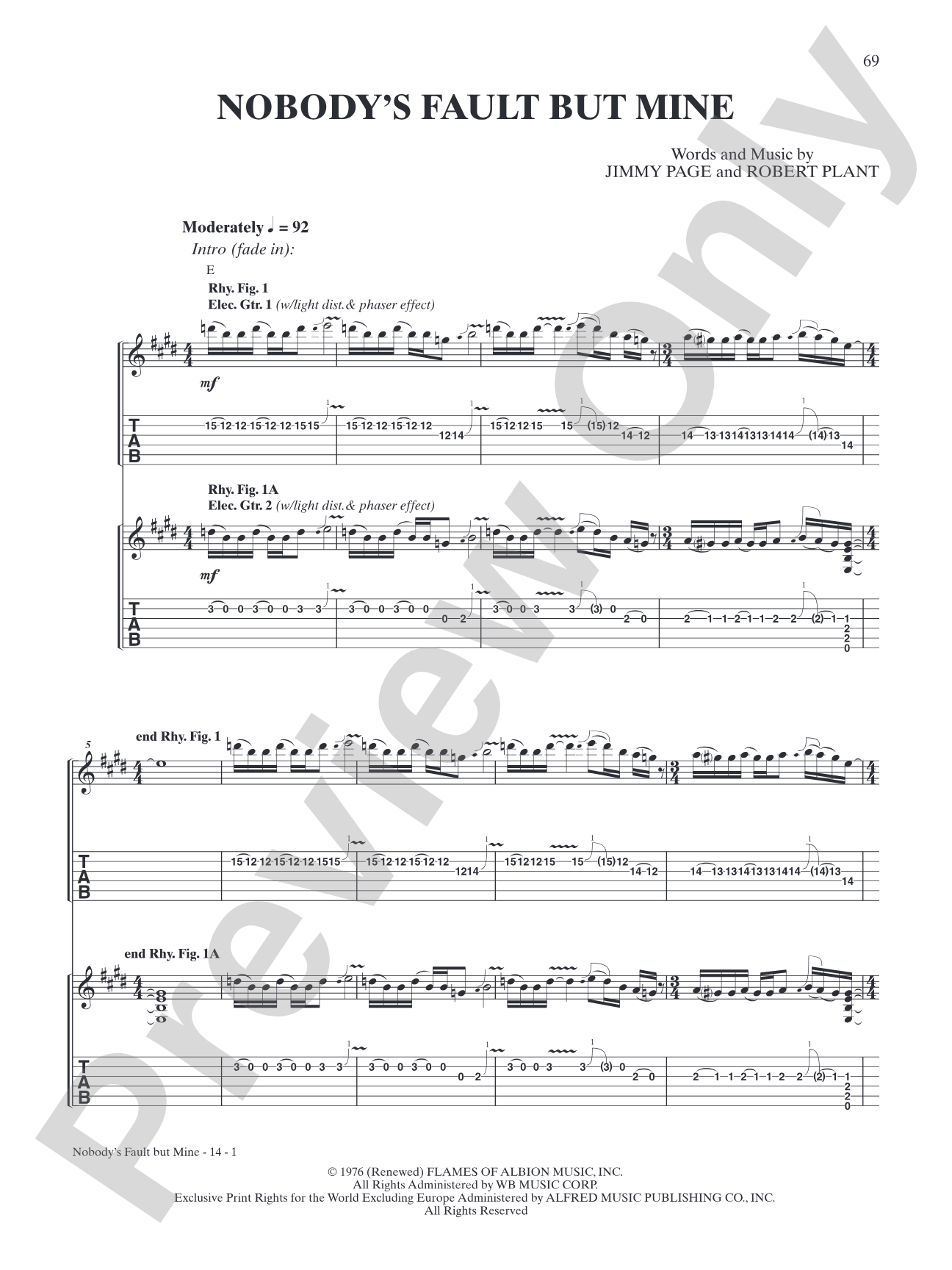 Nobody's Fault but Mine: Authentic Guitar TAB