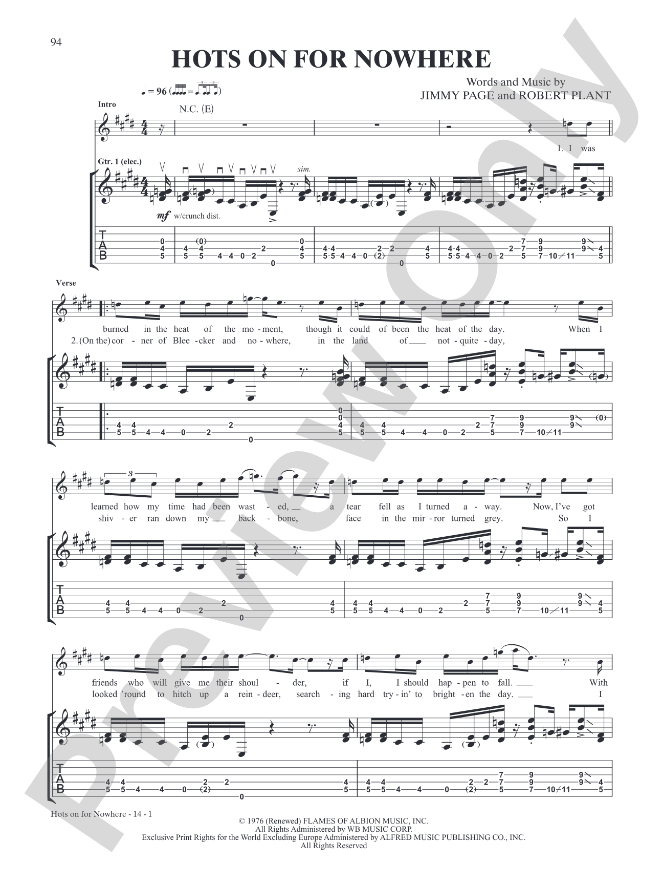 Hots On for Nowhere: Authentic Guitar TAB