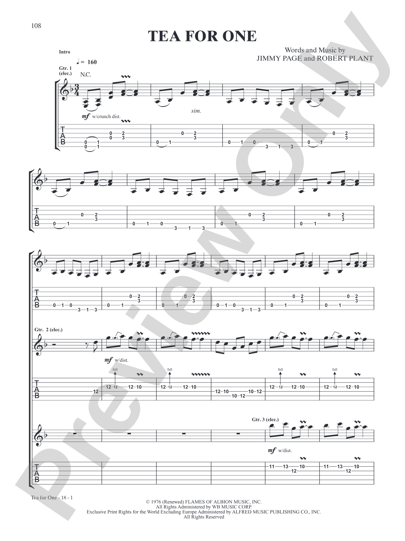 Tea for One: Authentic Guitar TAB