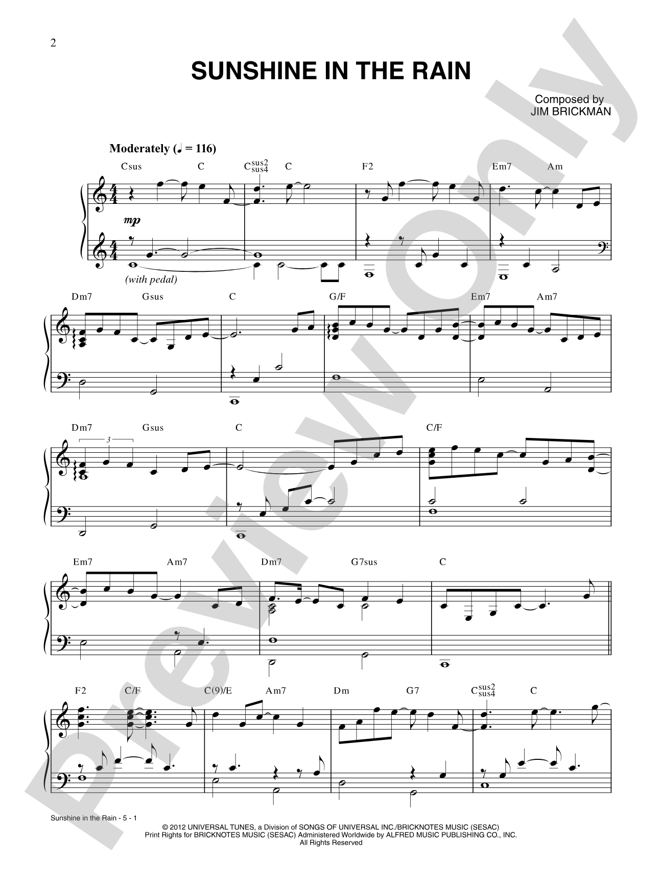 Sunshine in the Rain: Piano/Vocal/Chords