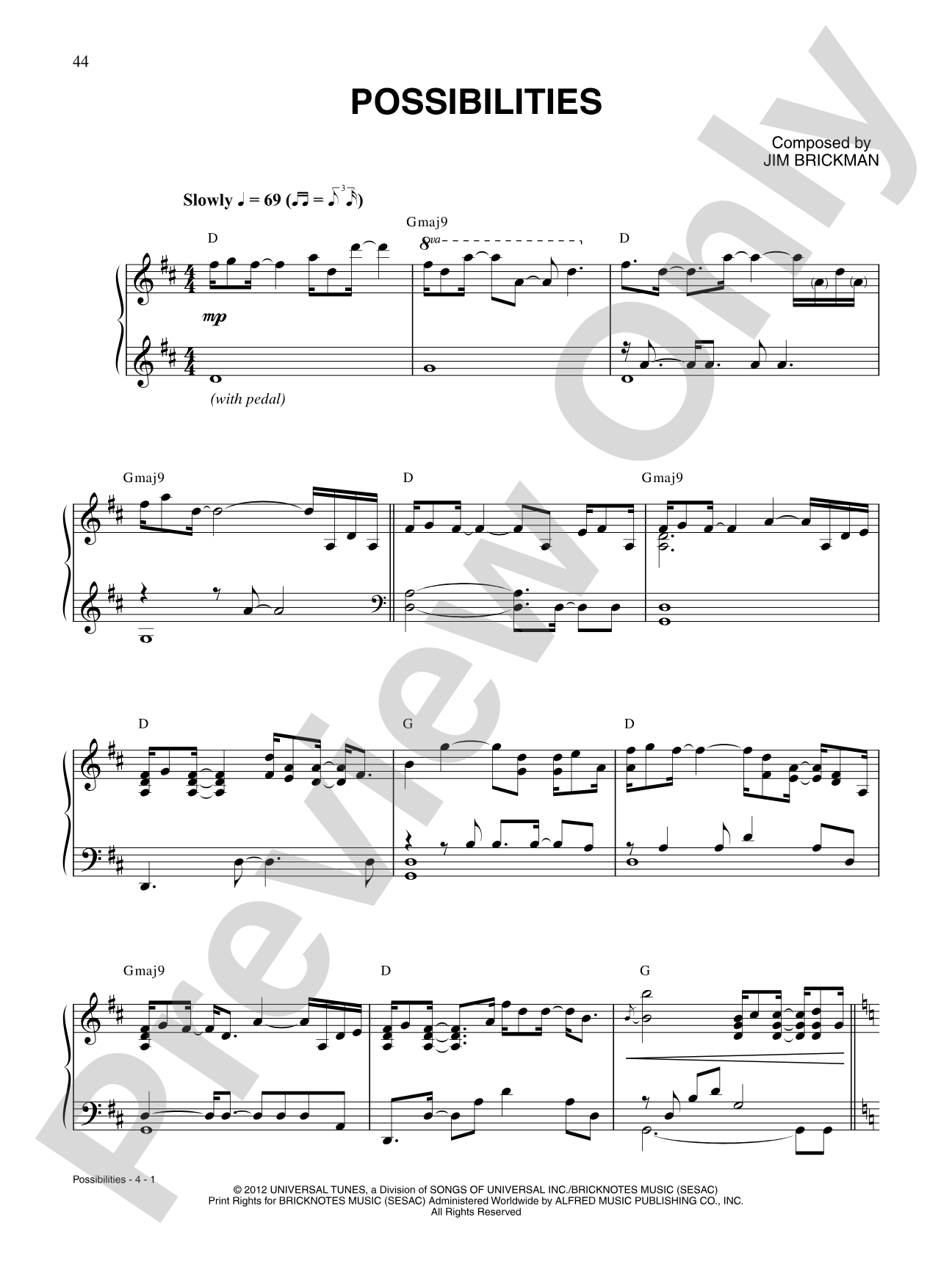 Possibilities: Piano/Vocal/Chords
