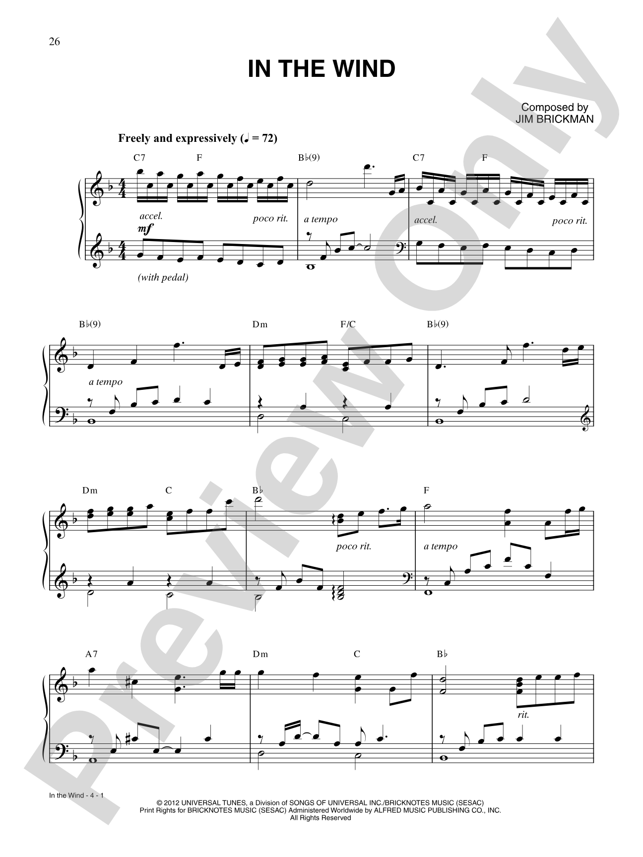 In the Wind: Piano/Vocal/Chords