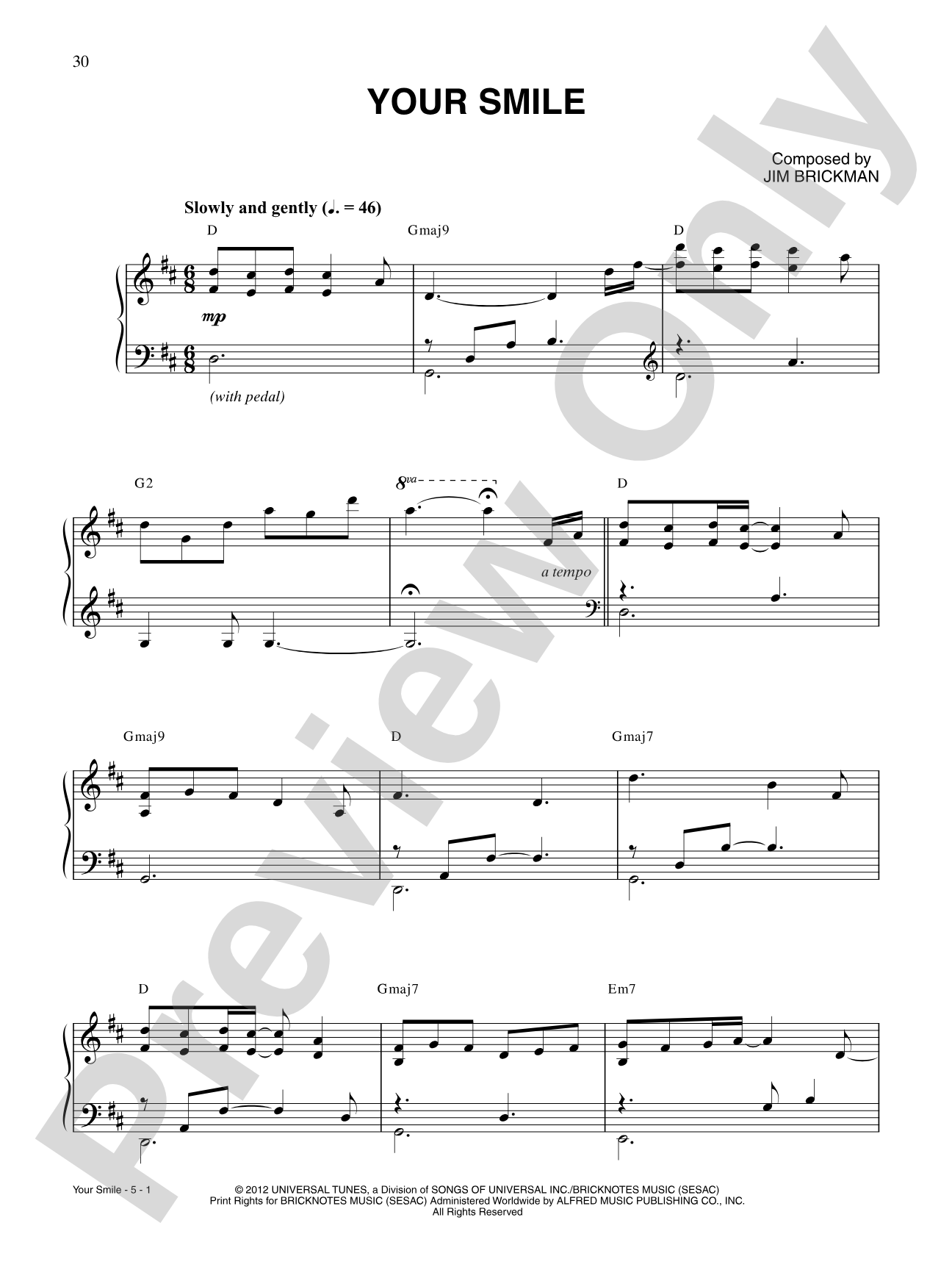 Your Smile: Piano/Vocal/Chords