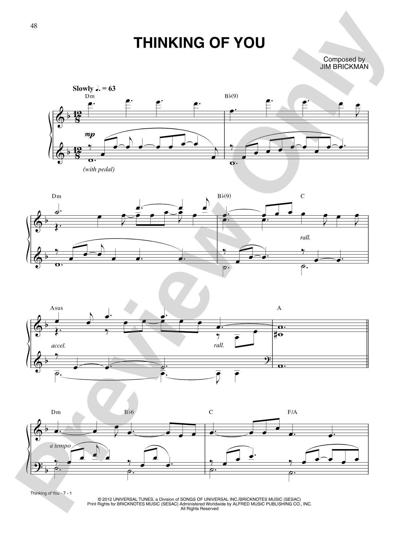 Thinking of You: Piano/Vocal/Chords