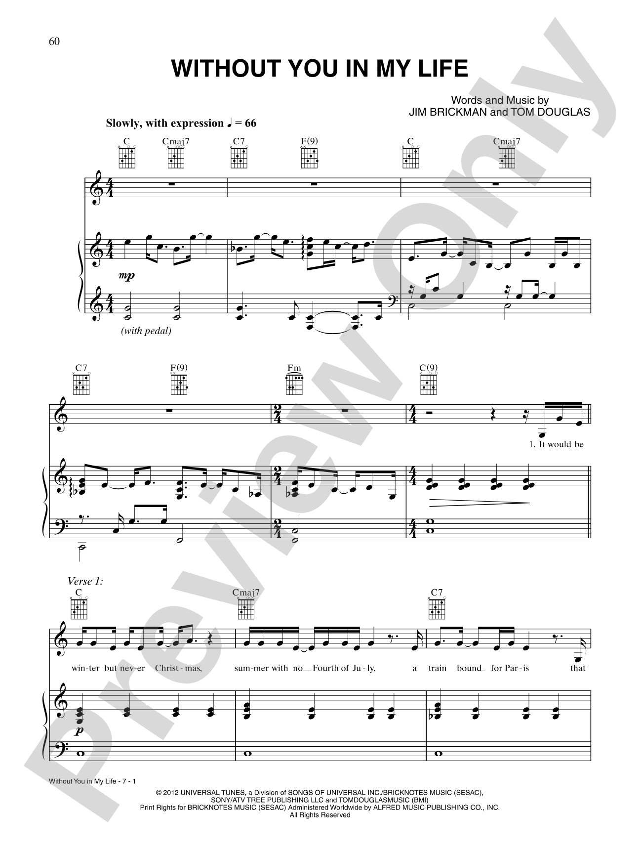 Without You in My Life: Piano/Vocal/Chords