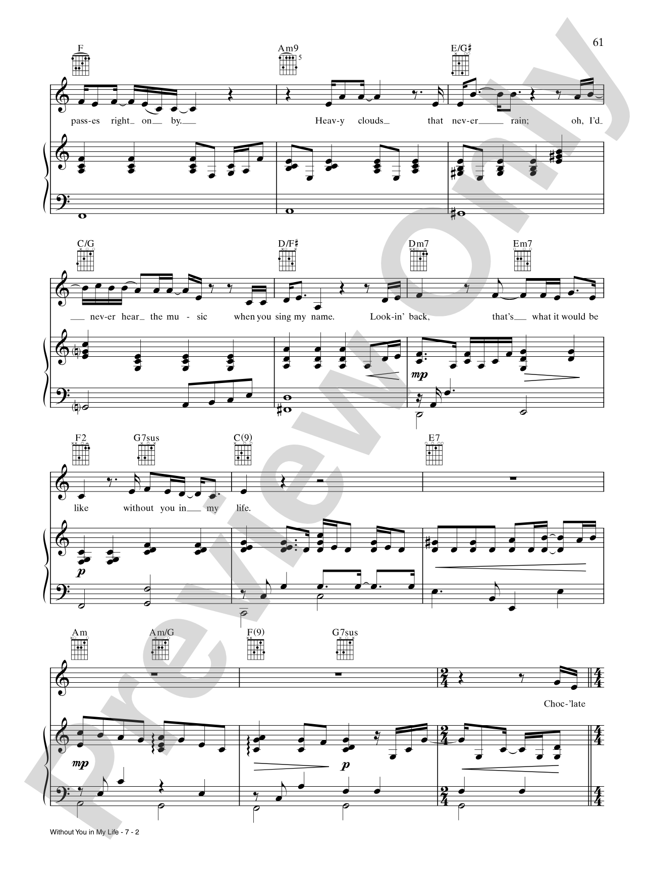 Without You in My Life: Piano/Vocal/Chords