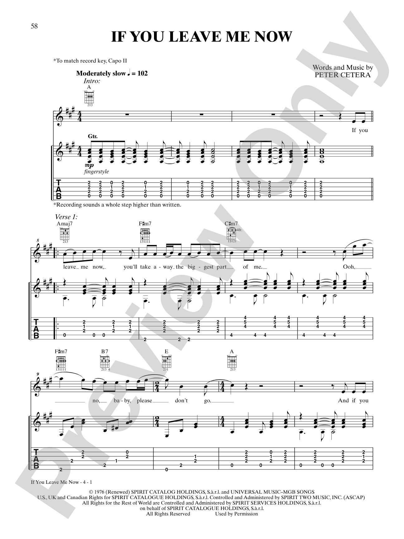 If You Leave Me Now: Guitar TAB