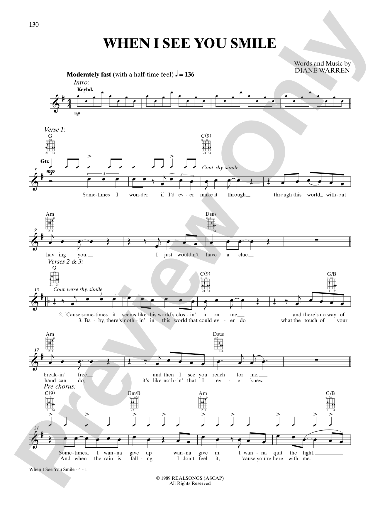 When I See You Smile: Guitar TAB