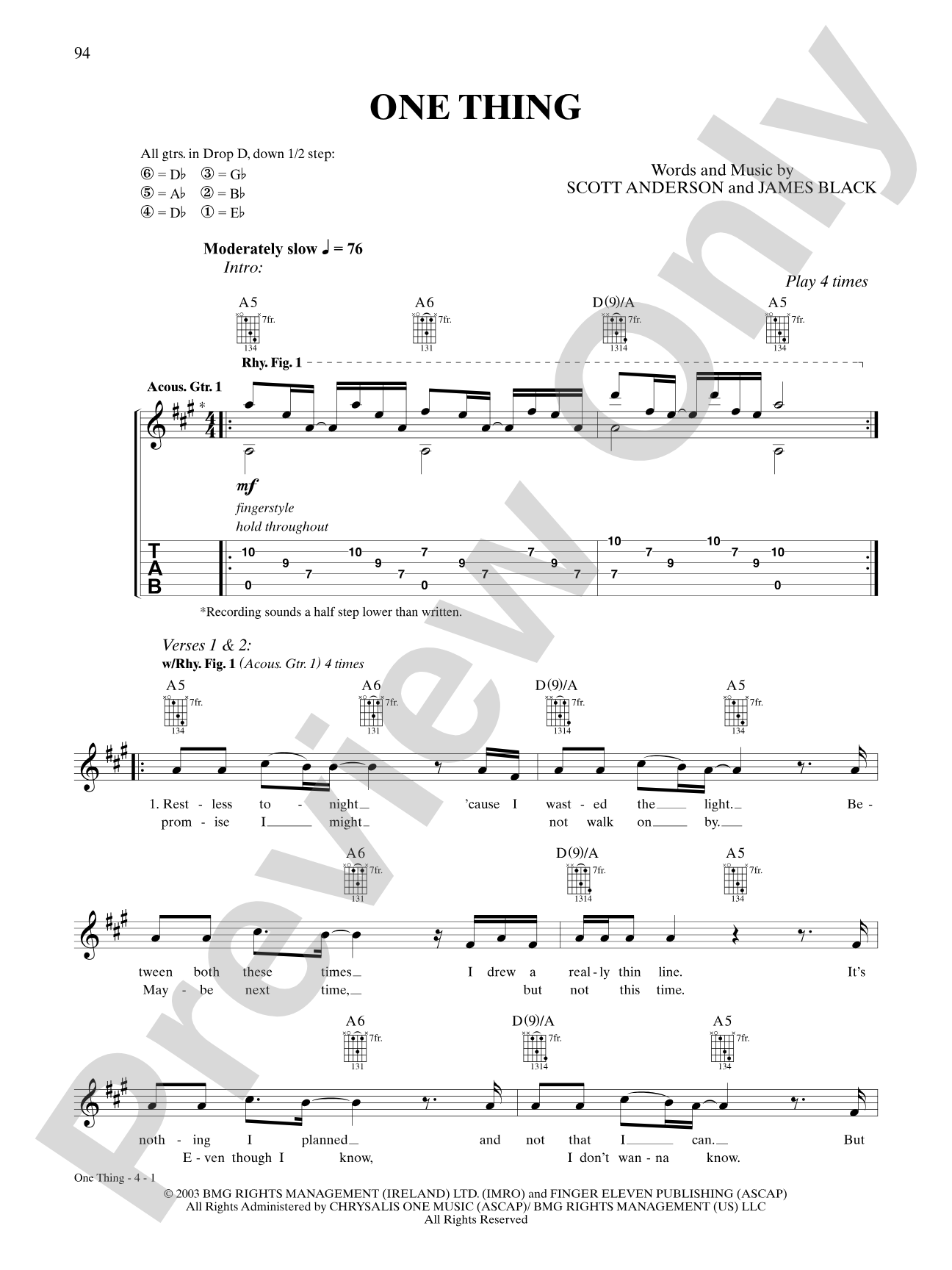 One Thing: Guitar TAB