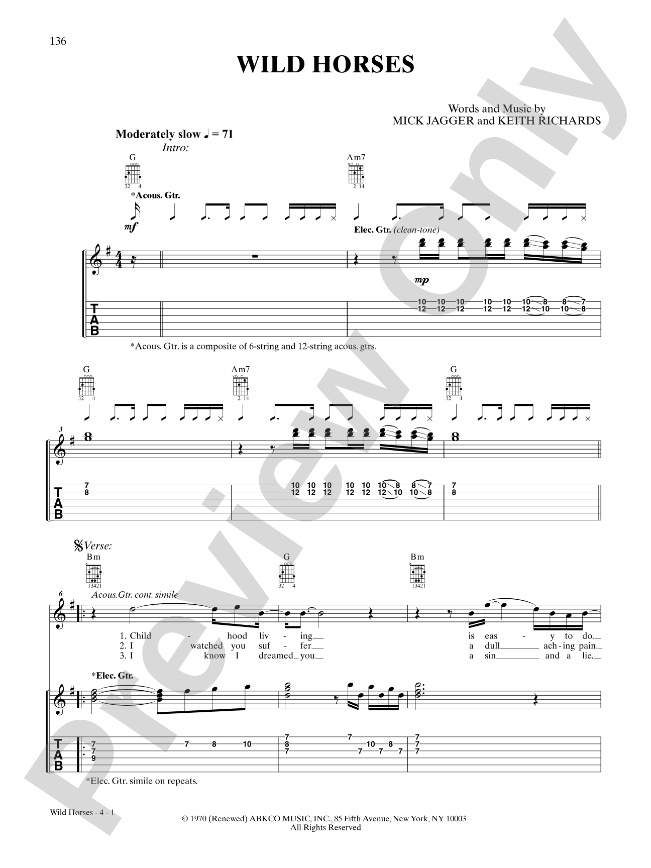 Wild Horses: Guitar TAB