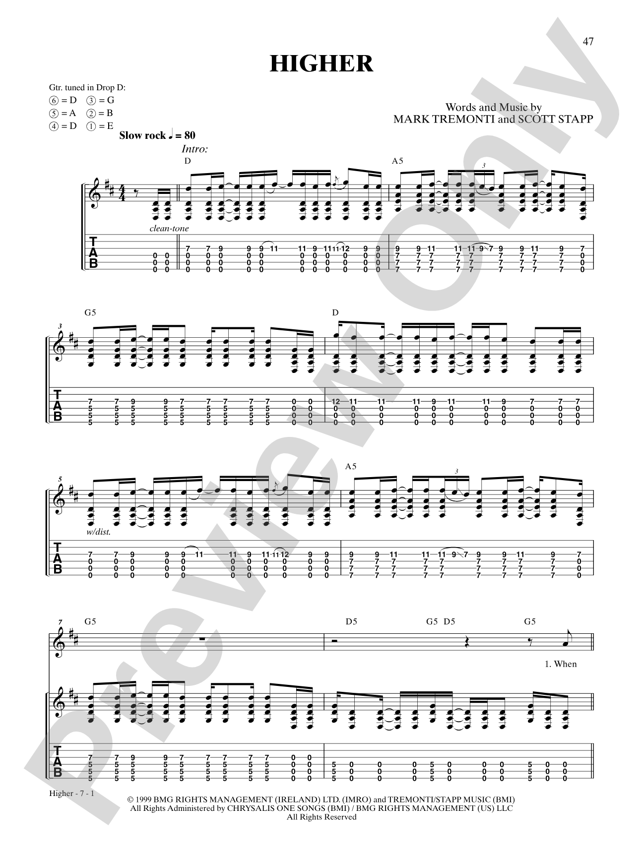 Higher: Guitar TAB