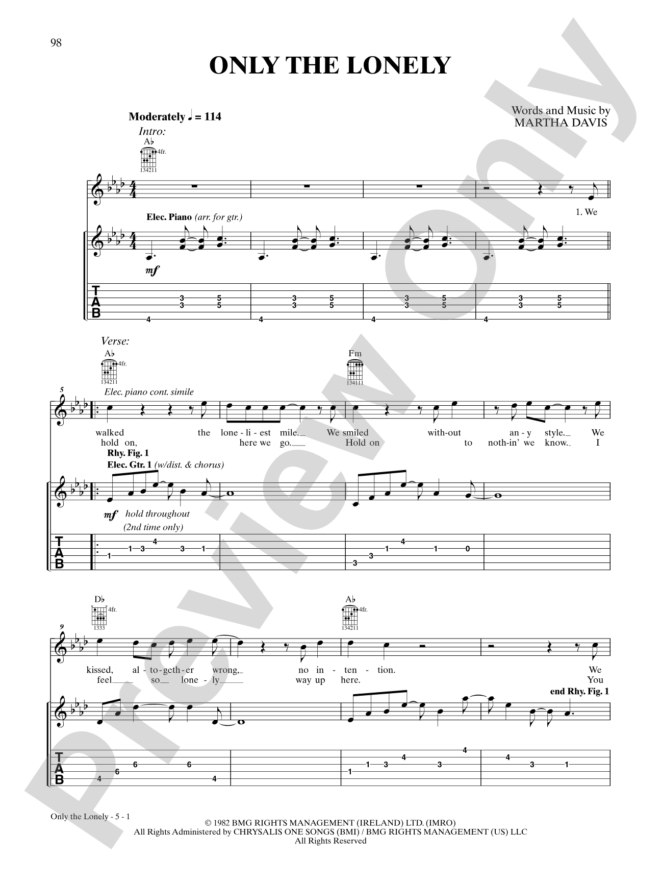 Only the Lonely: Guitar TAB