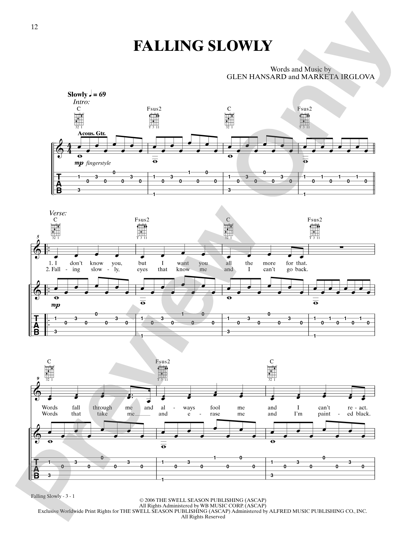 Falling Slowly (from "Once"): Guitar TAB