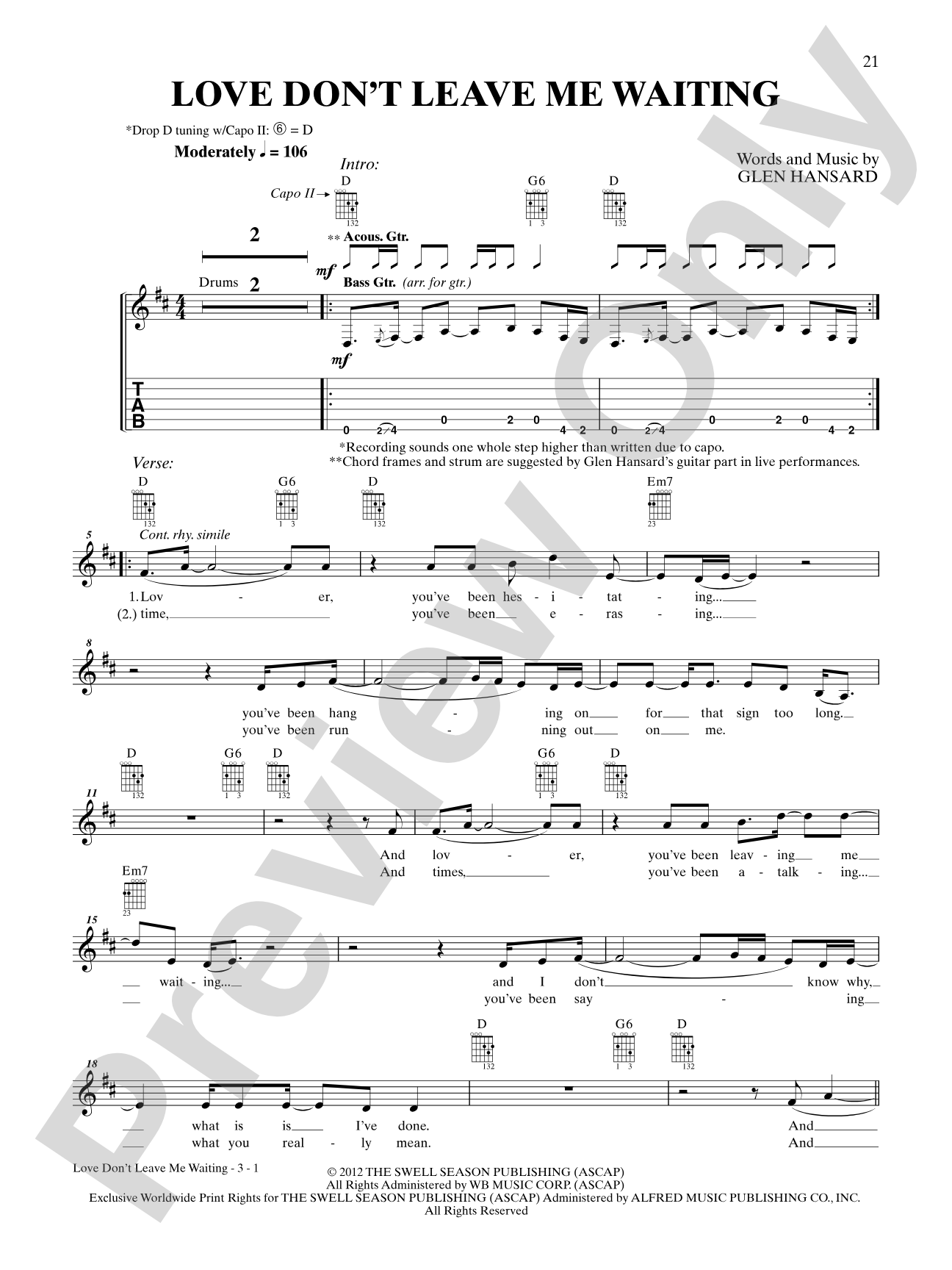 Love Don't Leave Me Waiting: Guitar TAB