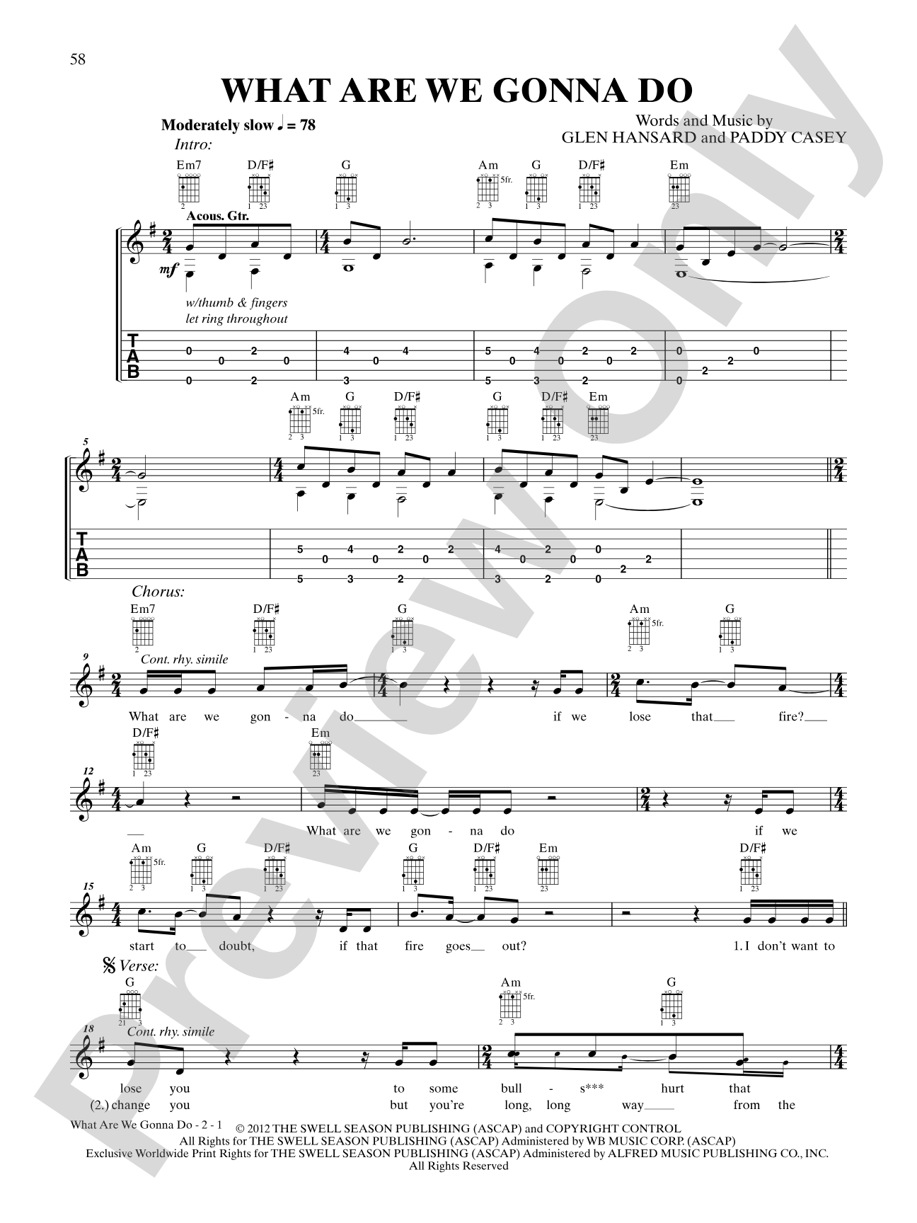 What Are We Gonna Do Guitar TAB Glen Hansard Digital Sheet Music 