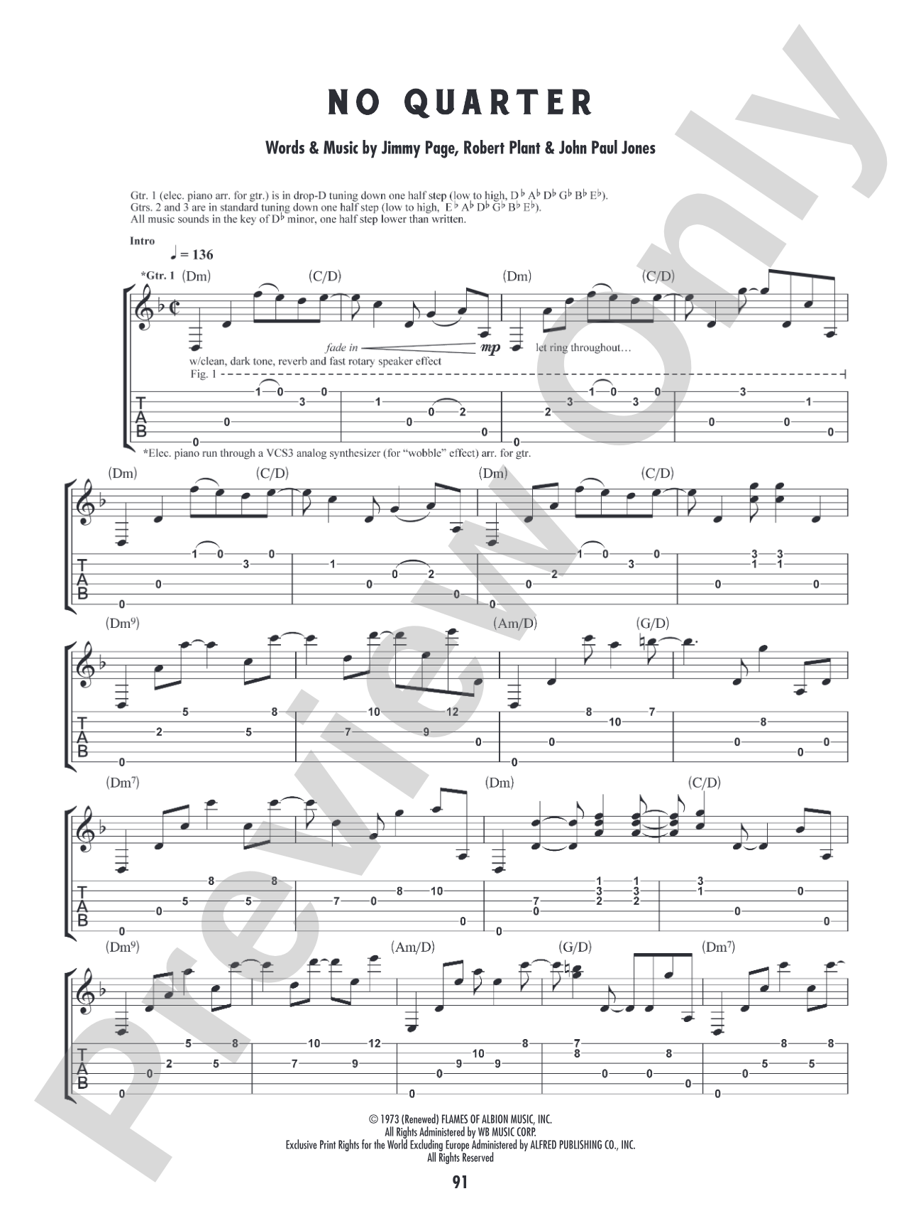 No Quarter: Authentic Guitar TAB