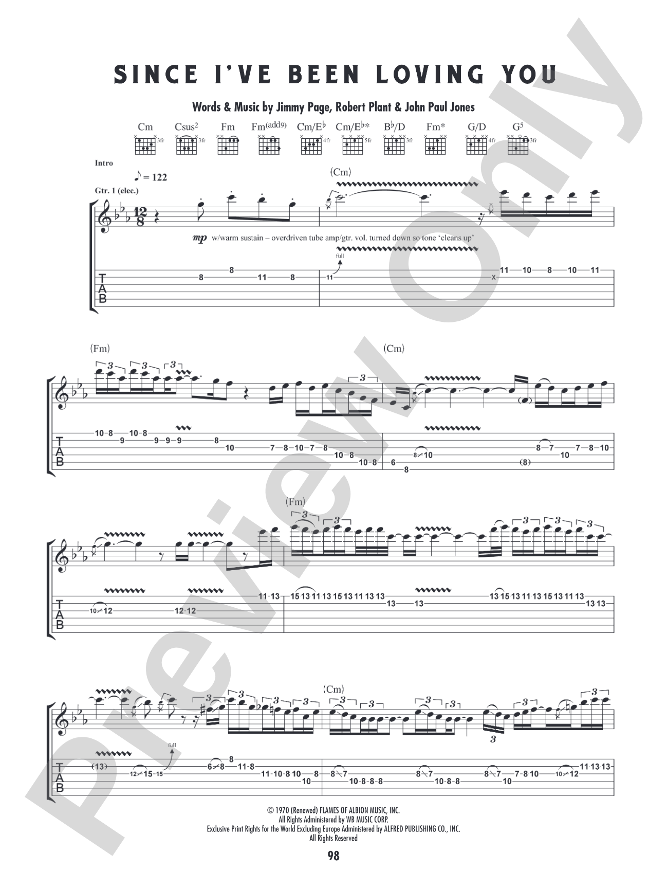 Since I've Been Loving You: Authentic Guitar TAB