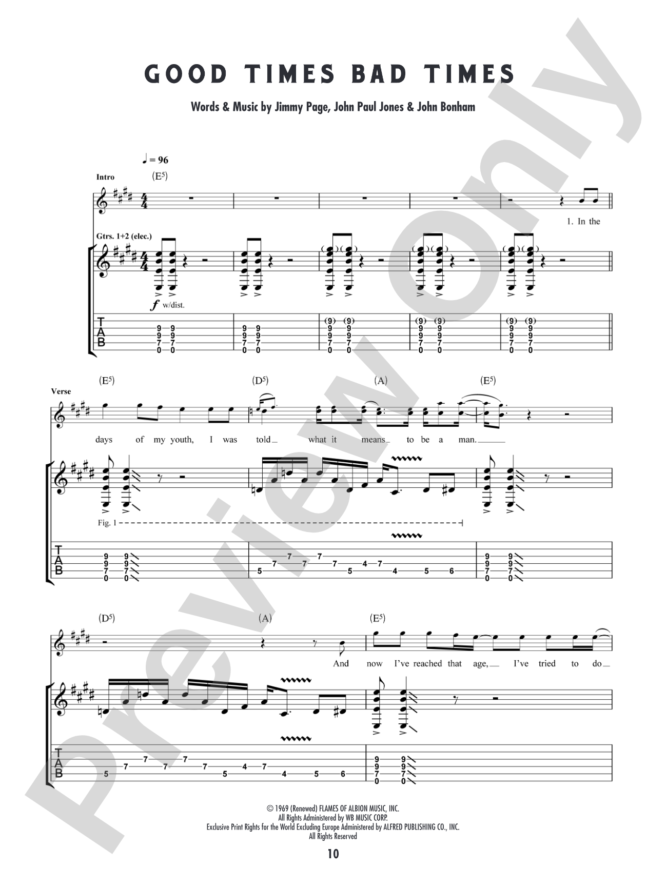 Good Times, Bad Times: Authentic Guitar TAB