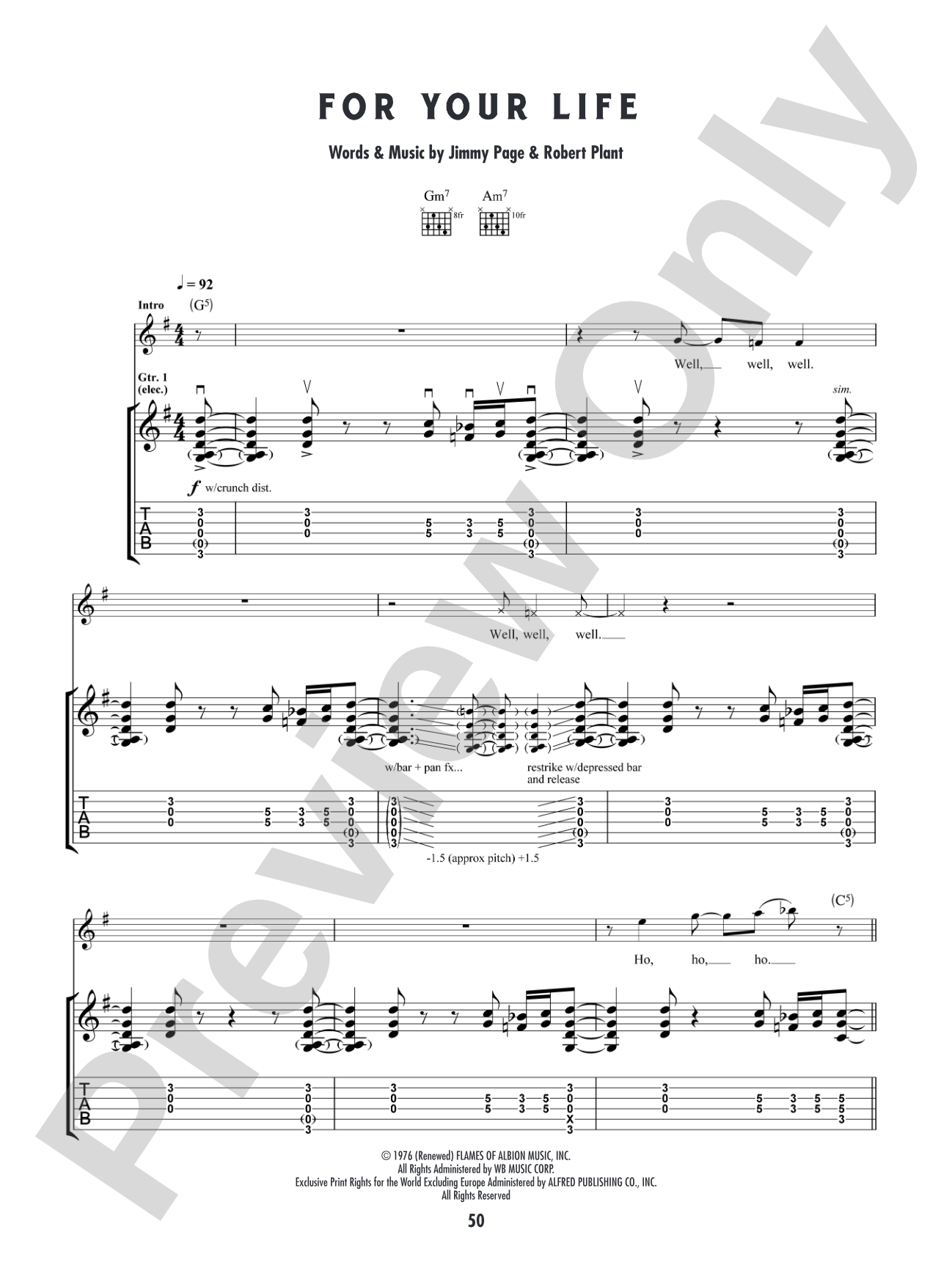 For Your Life: Authentic Guitar TAB