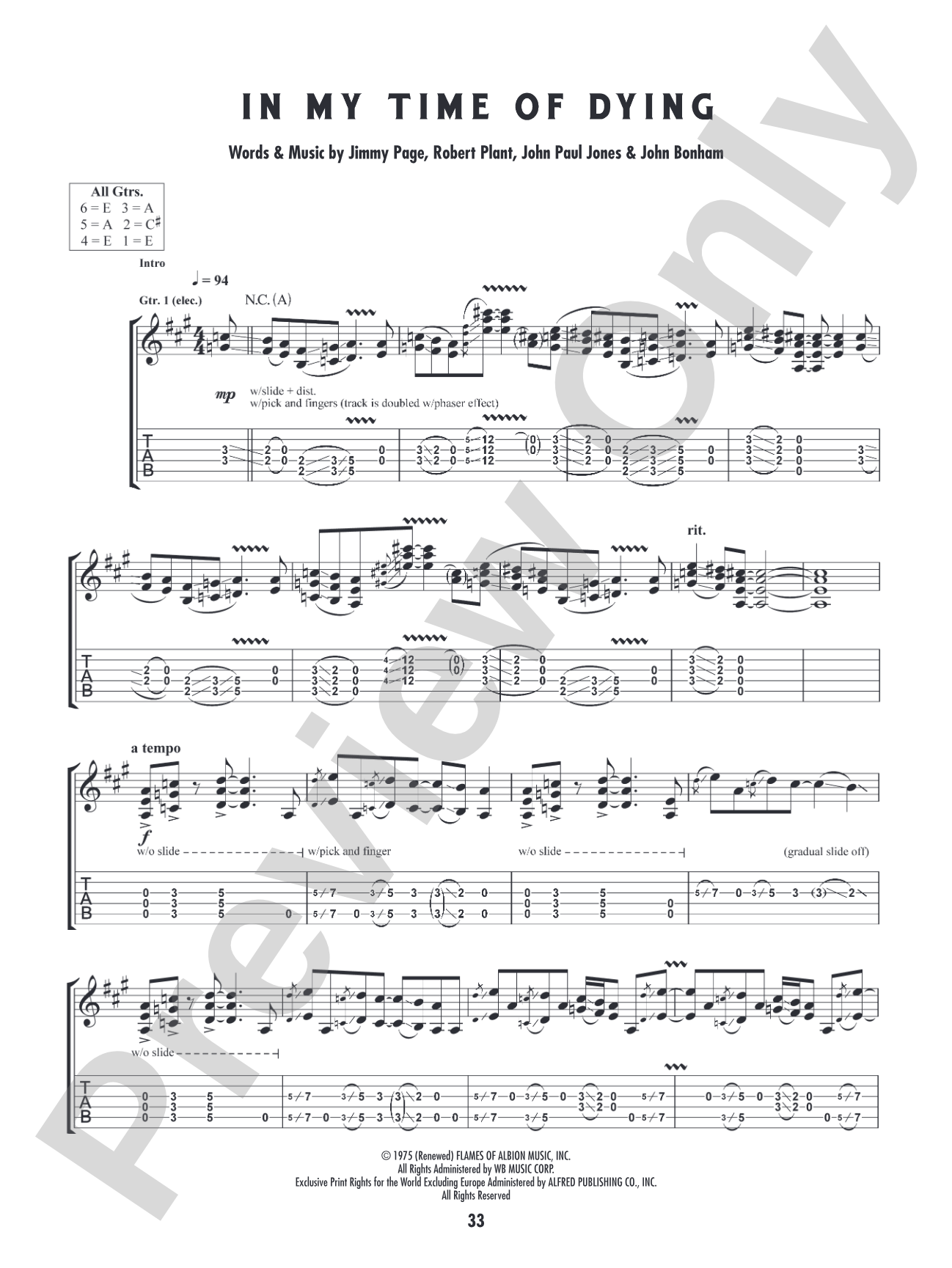 In My Time of Dying: Authentic Guitar TAB