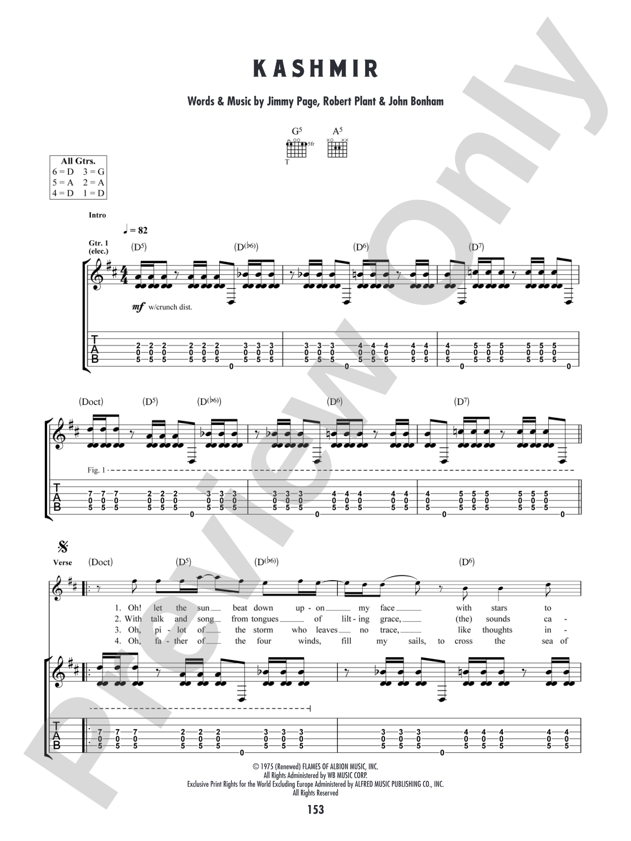 Kashmir: Authentic Guitar TAB