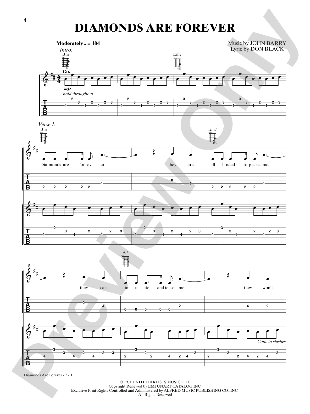 Diamonds Are Forever (from "Diamonds Are Forever"): Guitar TAB