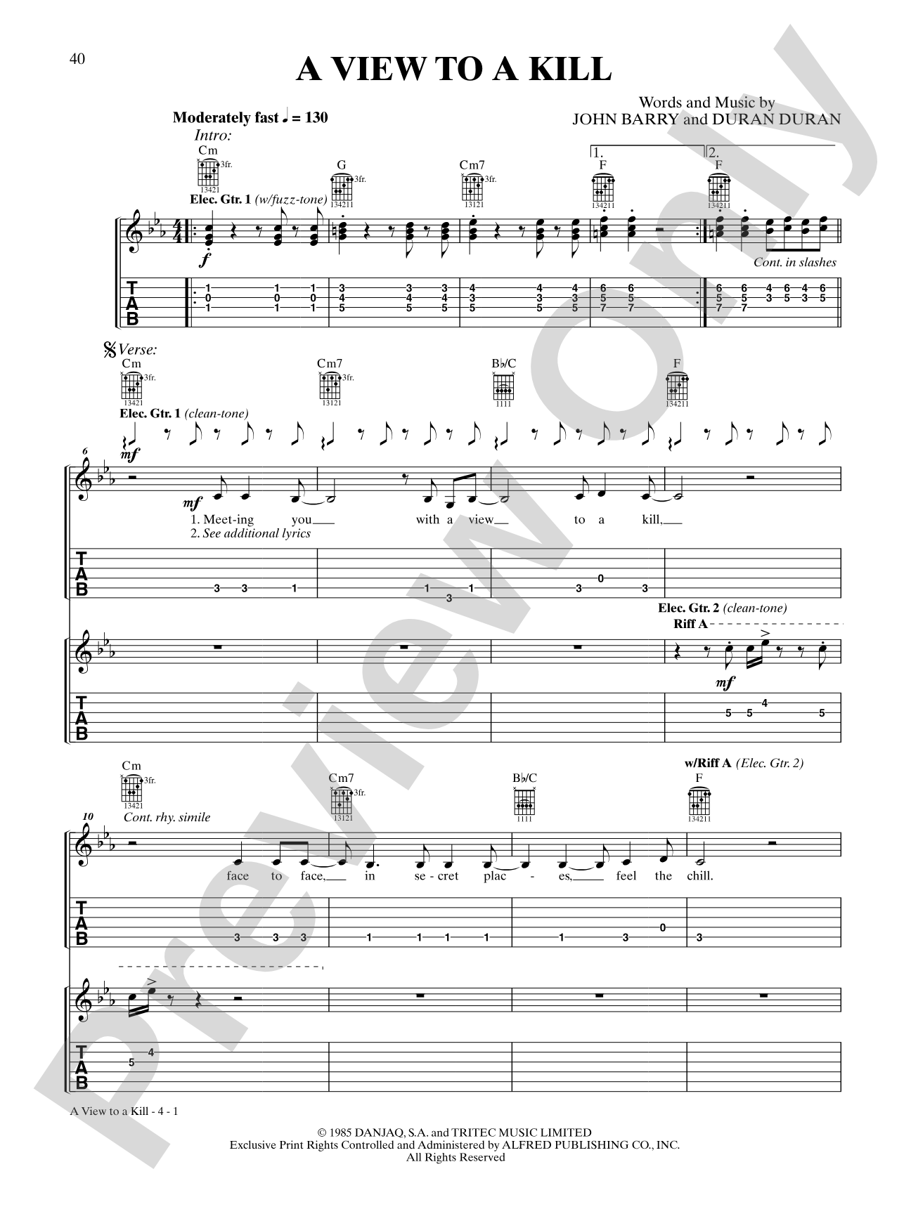 A View to a Kill (from "A View to a Kill"): Guitar TAB