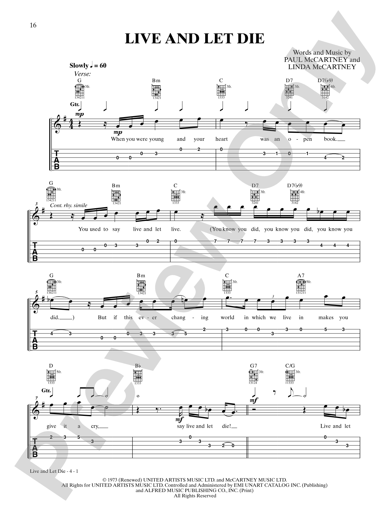 Live and Let Die: Guitar TAB