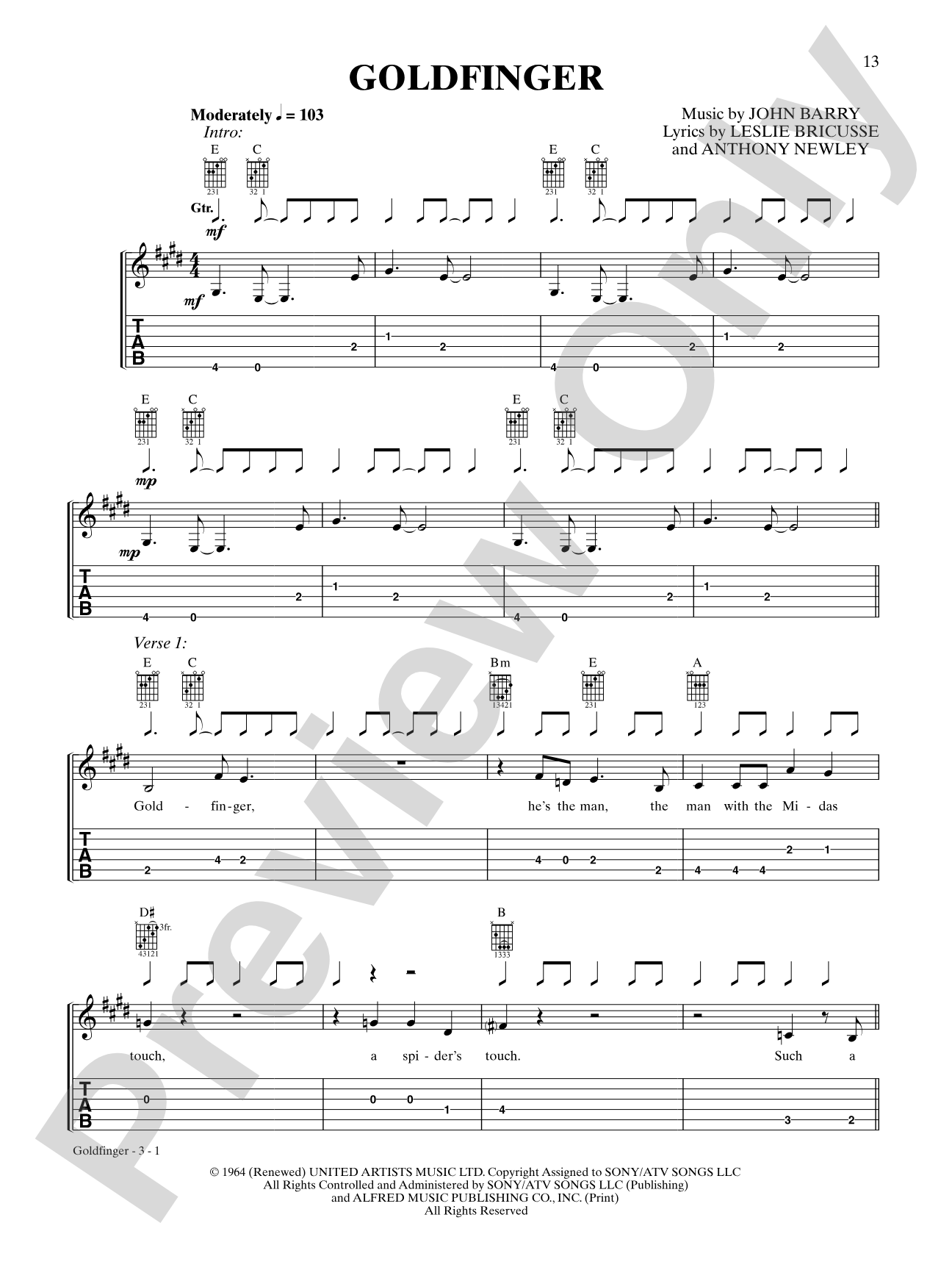 Goldfinger (from "Goldfinger"): Guitar TAB