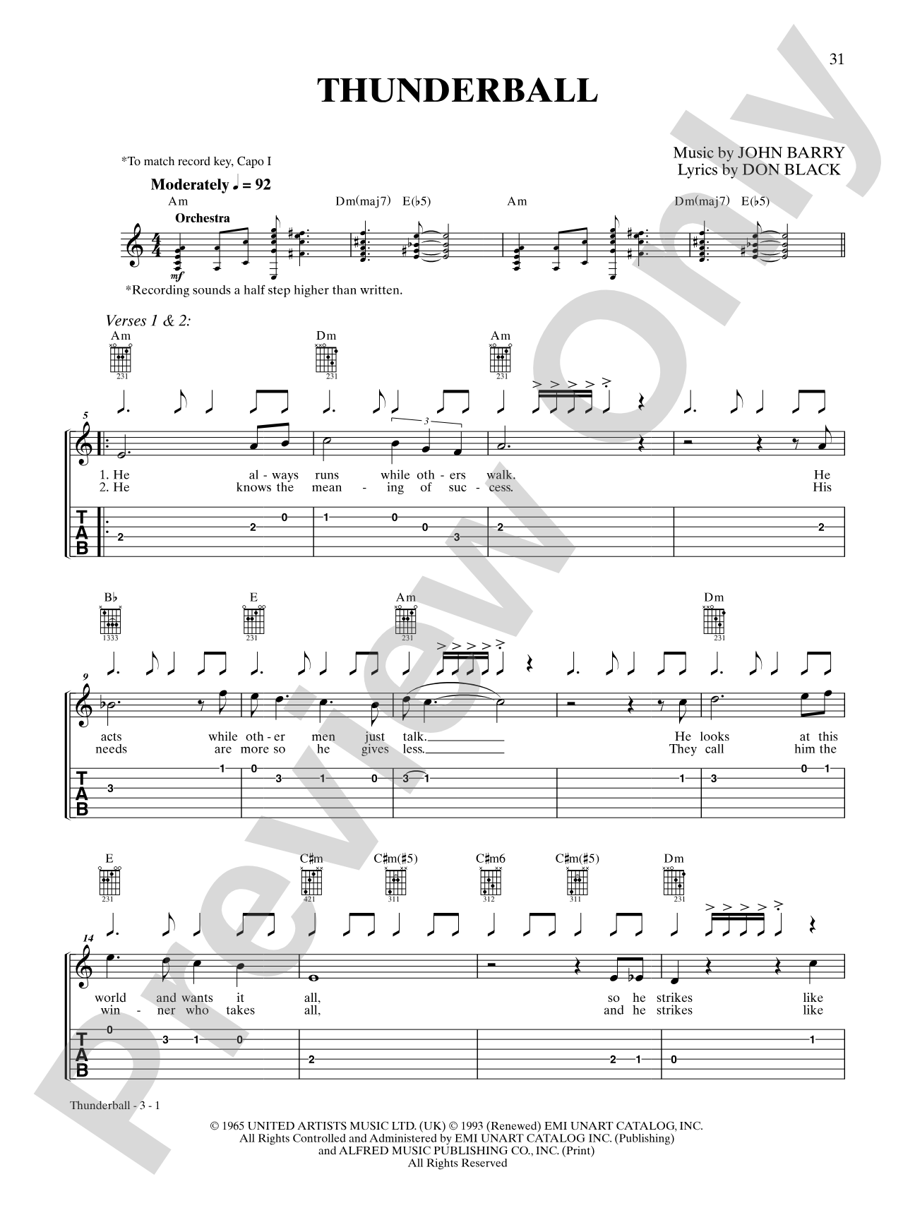 Thunderball (Main Theme): Guitar TAB