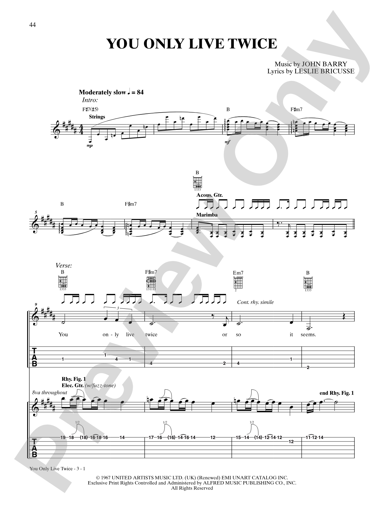 You Only Live Twice: Guitar TAB