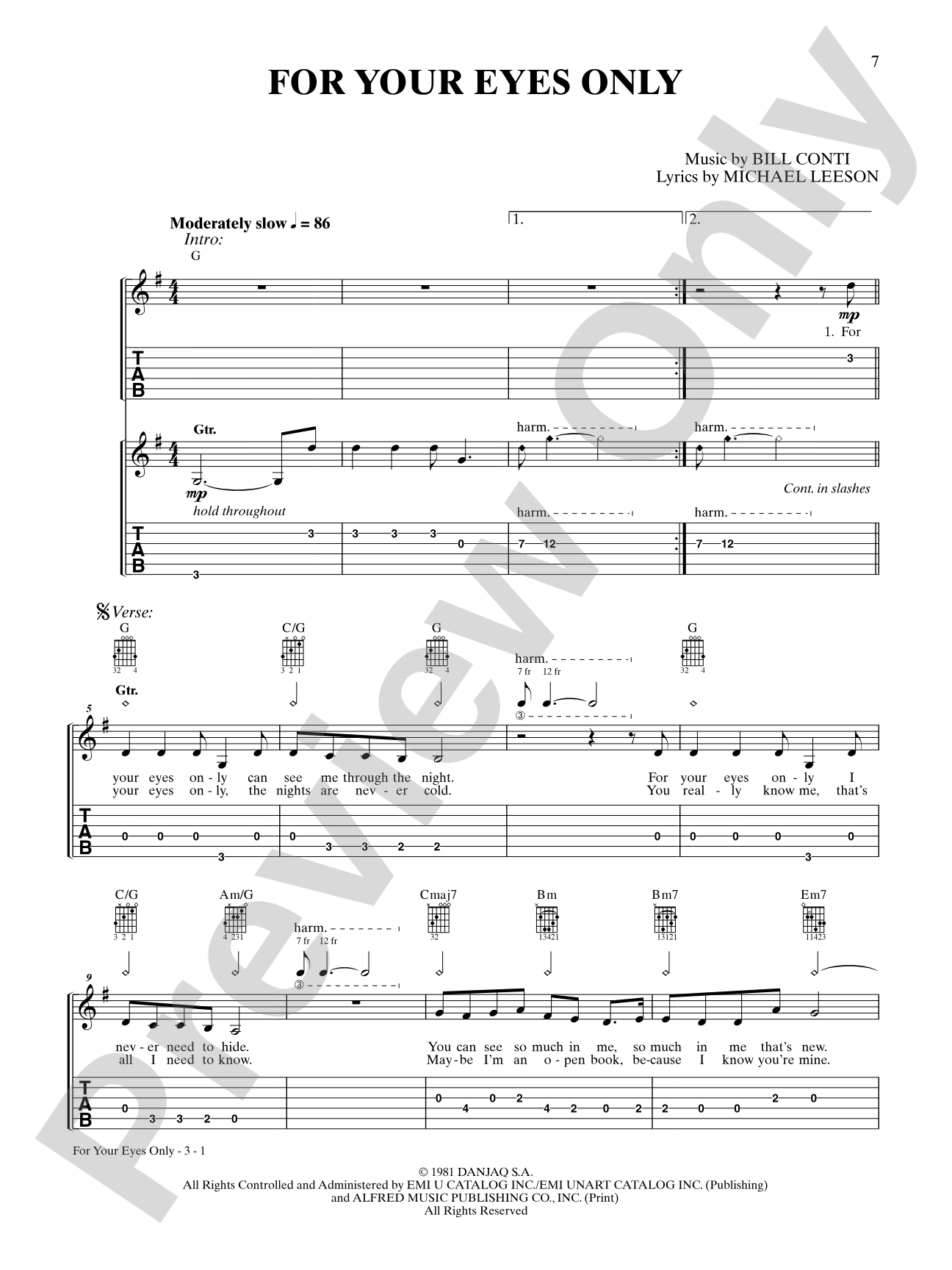 For Your Eyes Only (from "For Your Eyes Only"): Guitar TAB