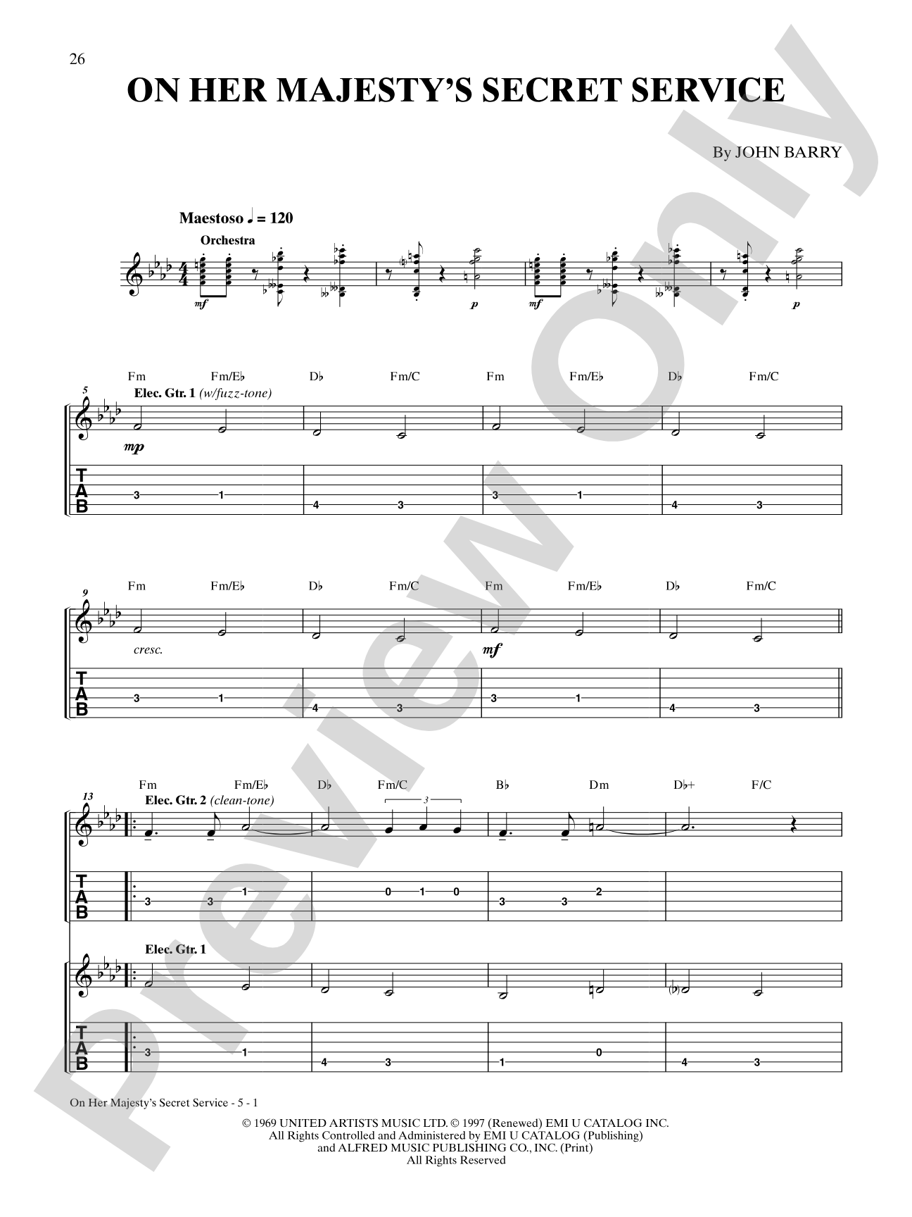 On Her Majesty's Secret Service (from "On Her Majesty's Secret Service"): Guitar TAB