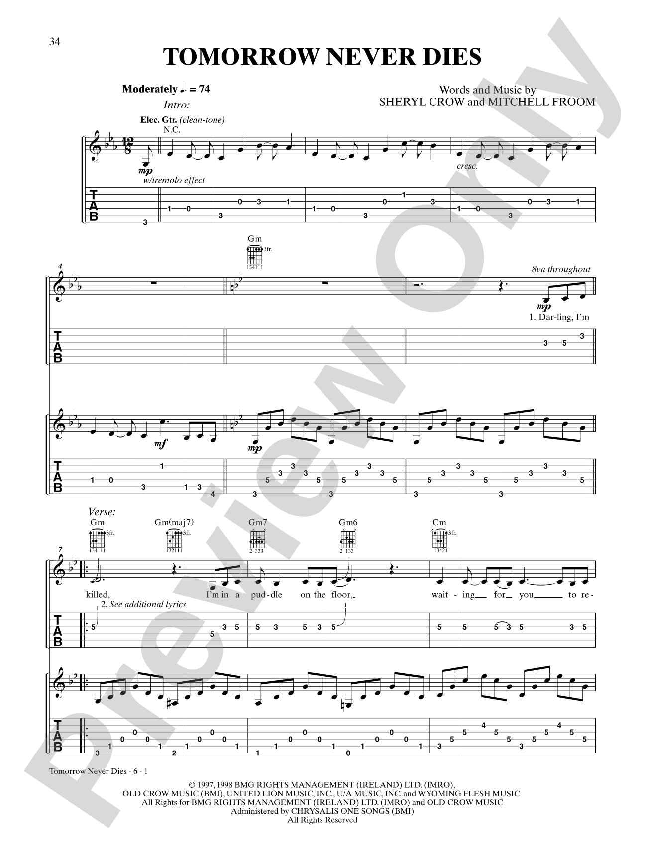 Tomorrow Never Dies (from "Tomorrow Never Dies"): Guitar TAB