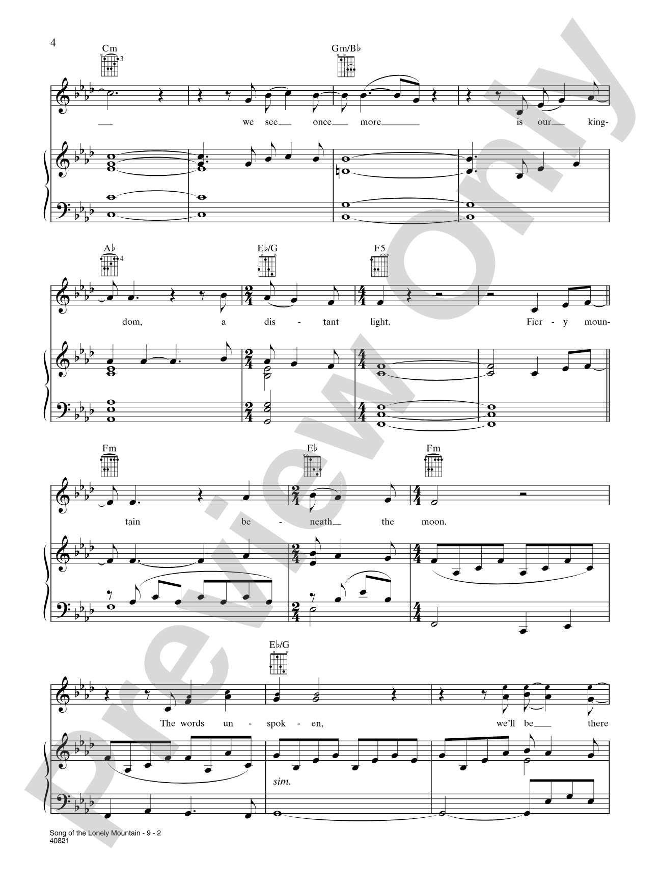 Song of the Lonely Mountain: Piano/Vocal/Chords