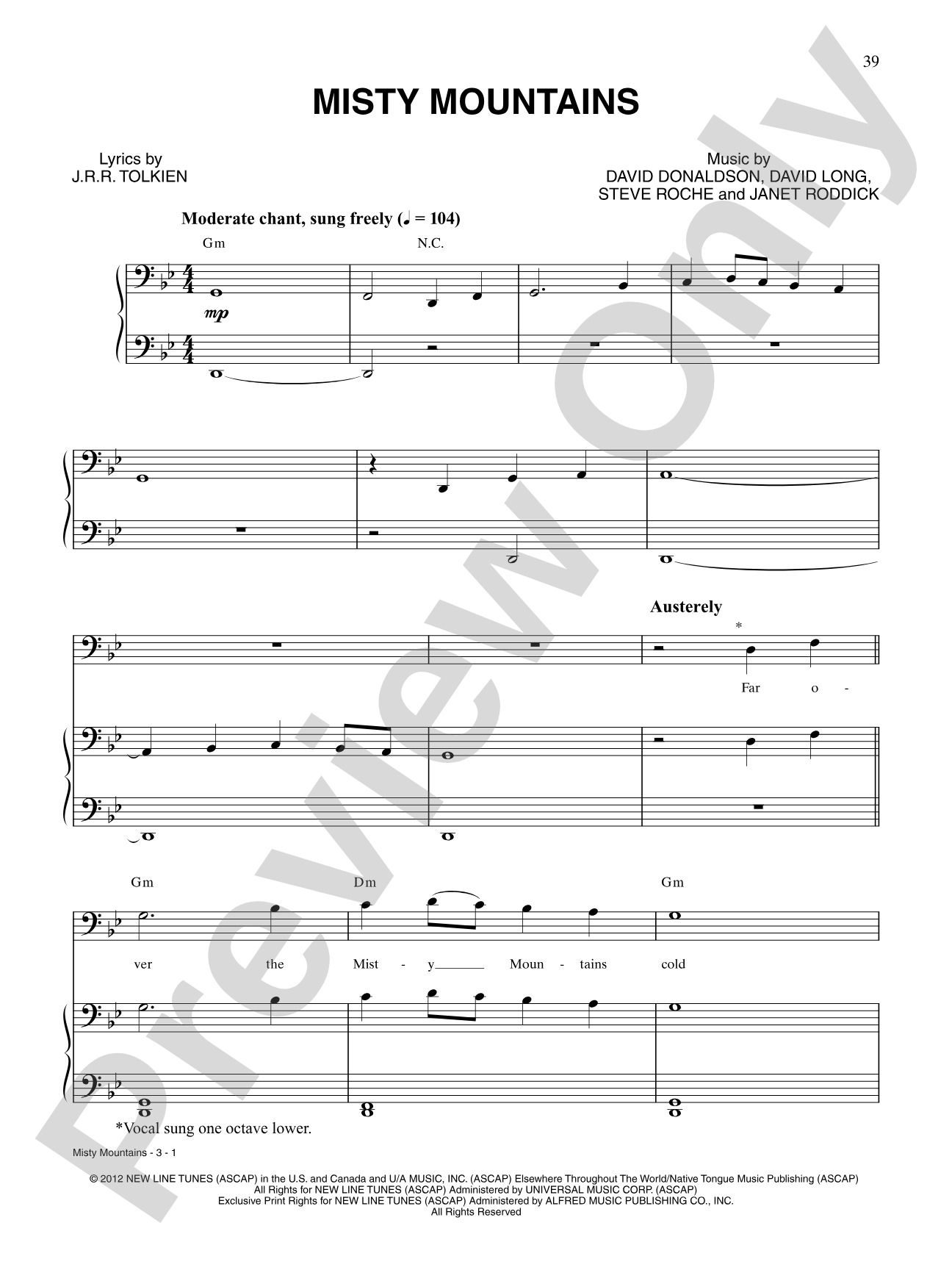 Misty Mountains: Piano/Vocal