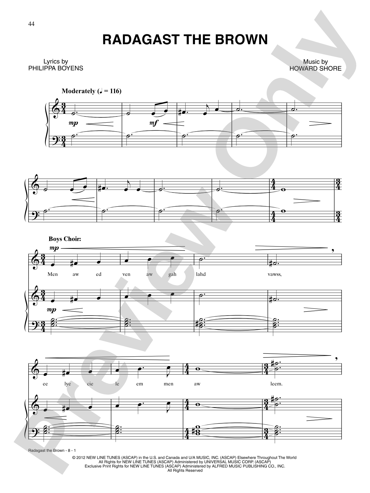 Radagast the Brown: Piano/Vocal