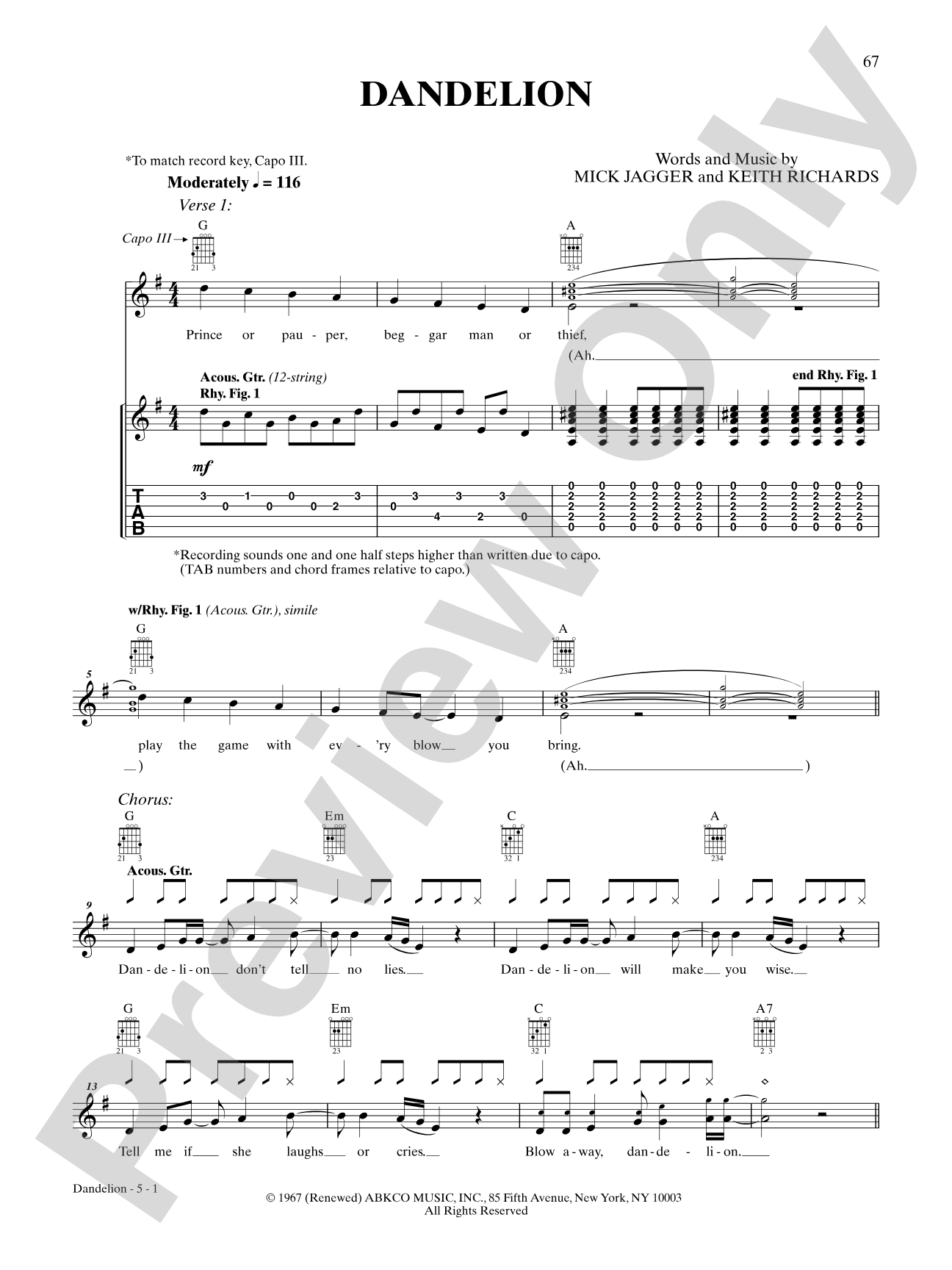 Dandelion: Authentic Guitar TAB