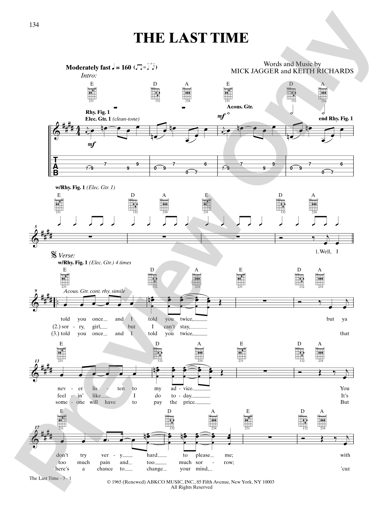 The Last Time: Authentic Guitar TAB