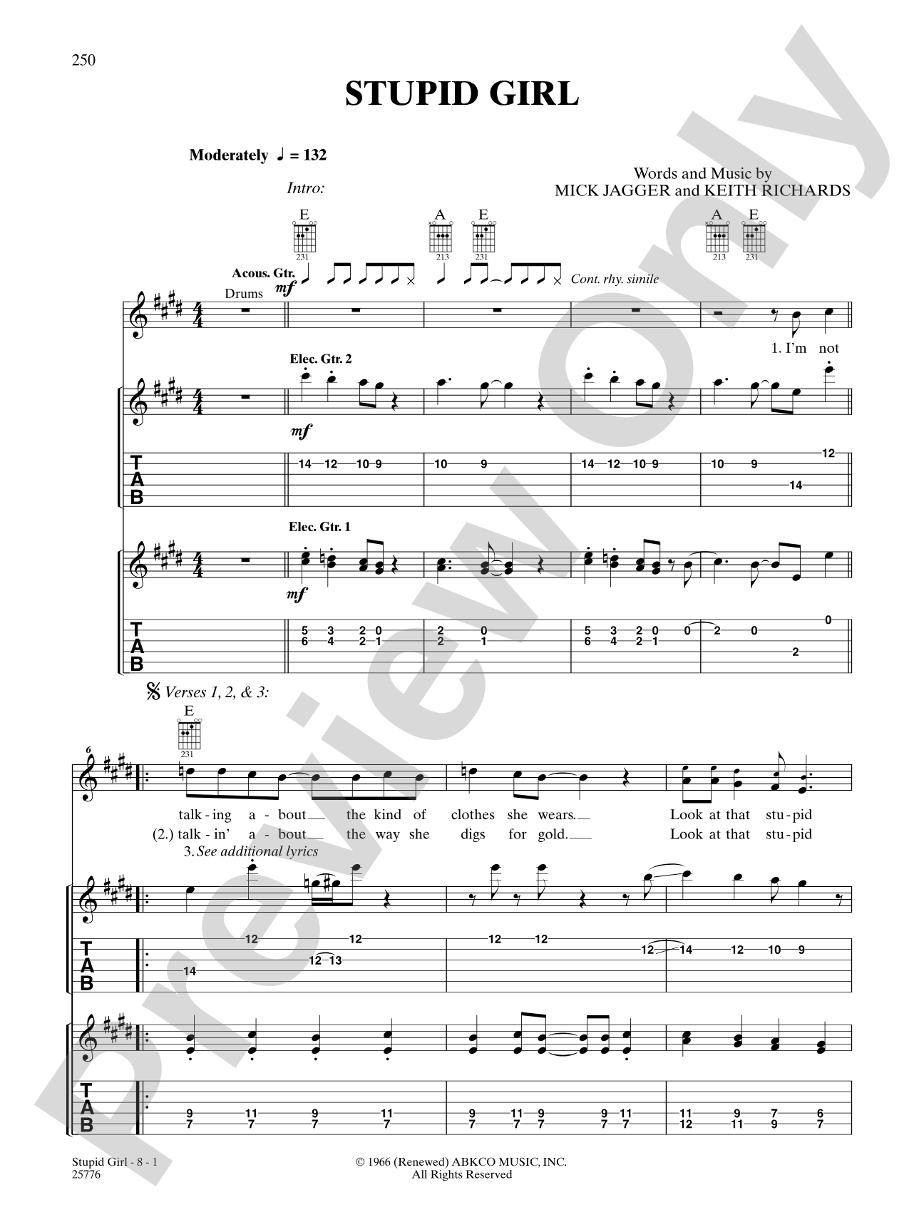 Supid Girl: Authentic Guitar TAB