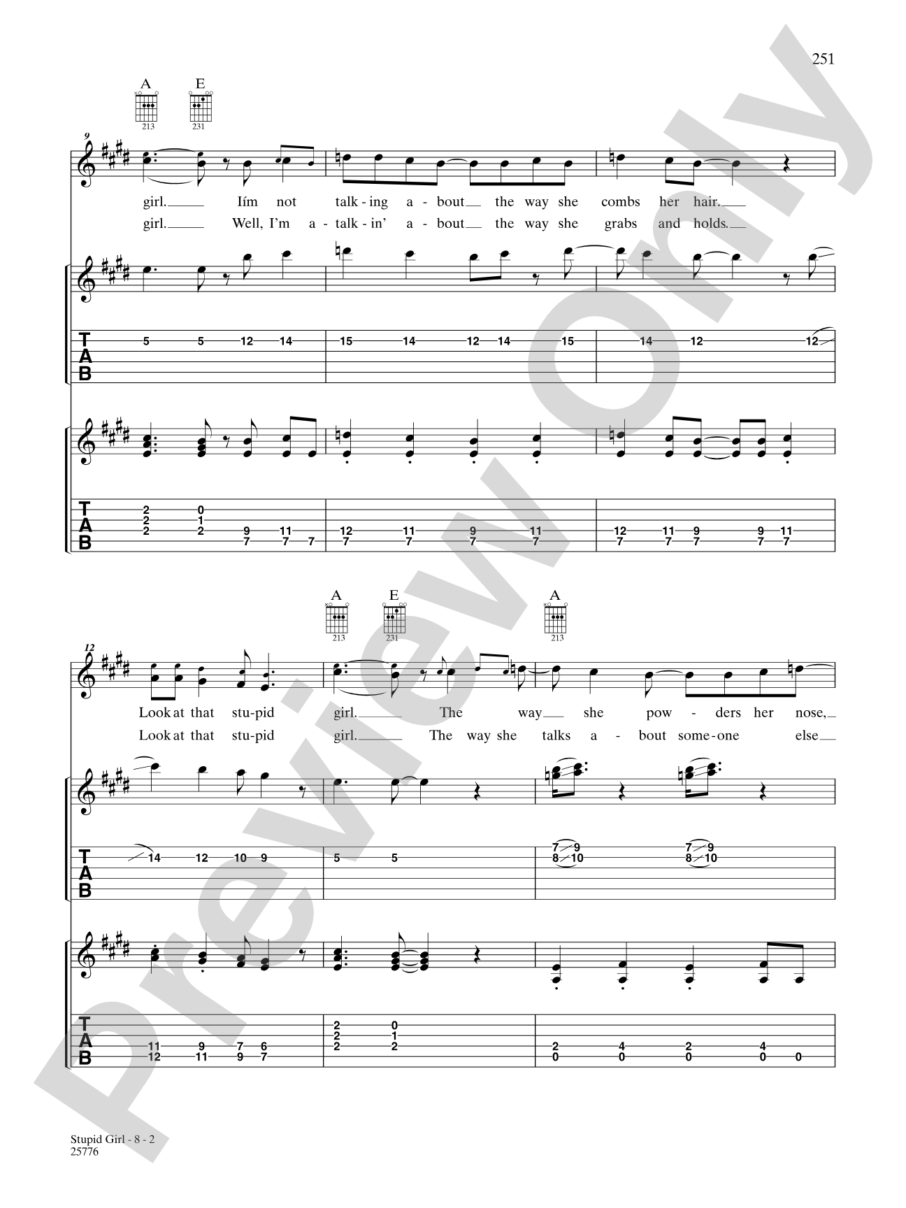 Supid Girl: Authentic Guitar TAB