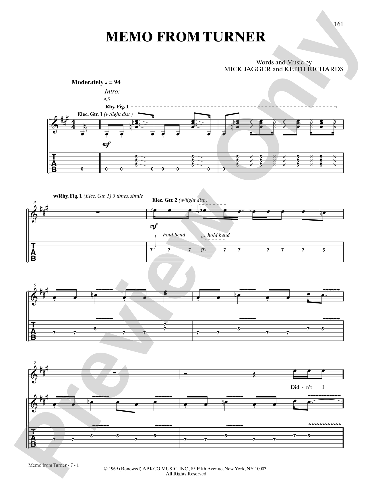 Memo from Turner: Authentic Guitar TAB