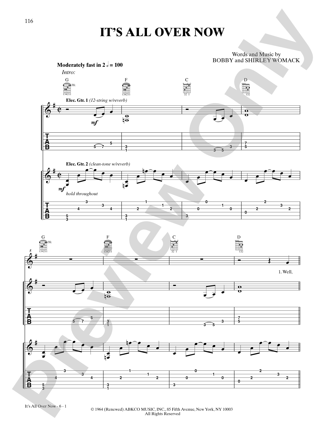 It's All Over Now: Authentic Guitar TAB