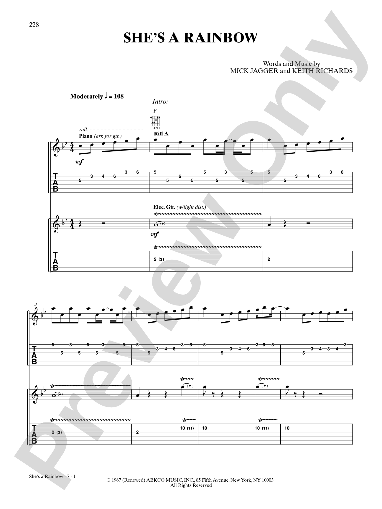 She's a Rainbow: Authentic Guitar TAB