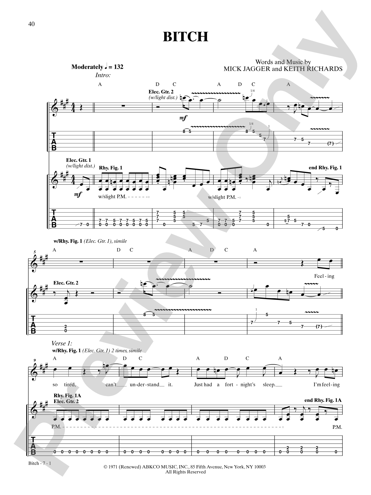 Bitch: Authentic Guitar TAB