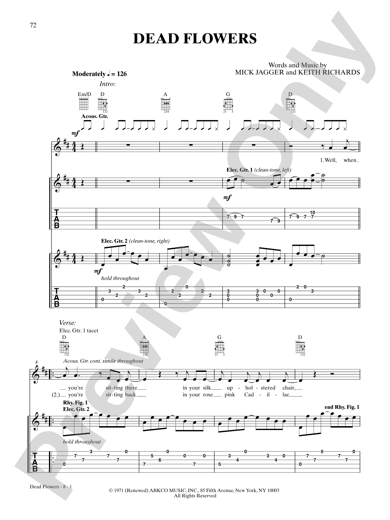 Dead Flowers: Authentic Guitar TAB