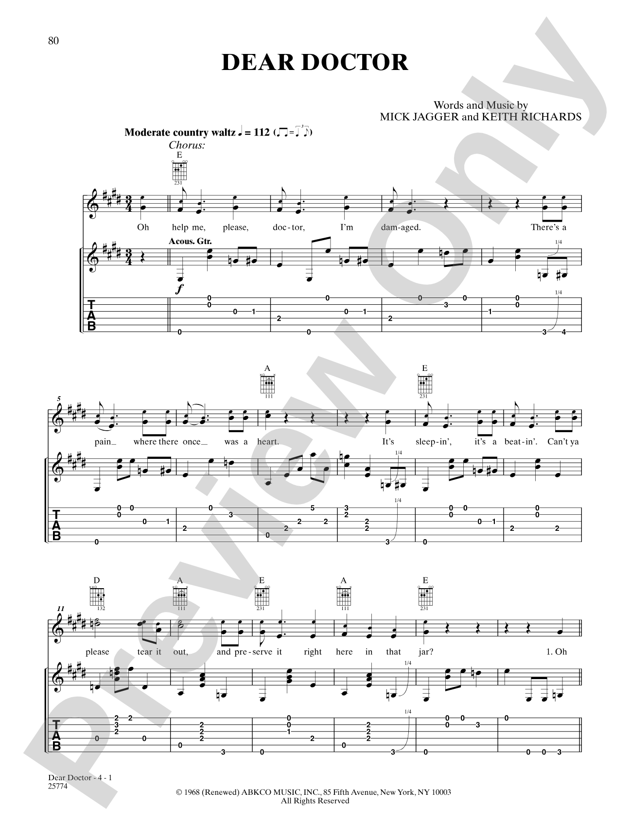 Dear Doctor: Authentic Guitar TAB