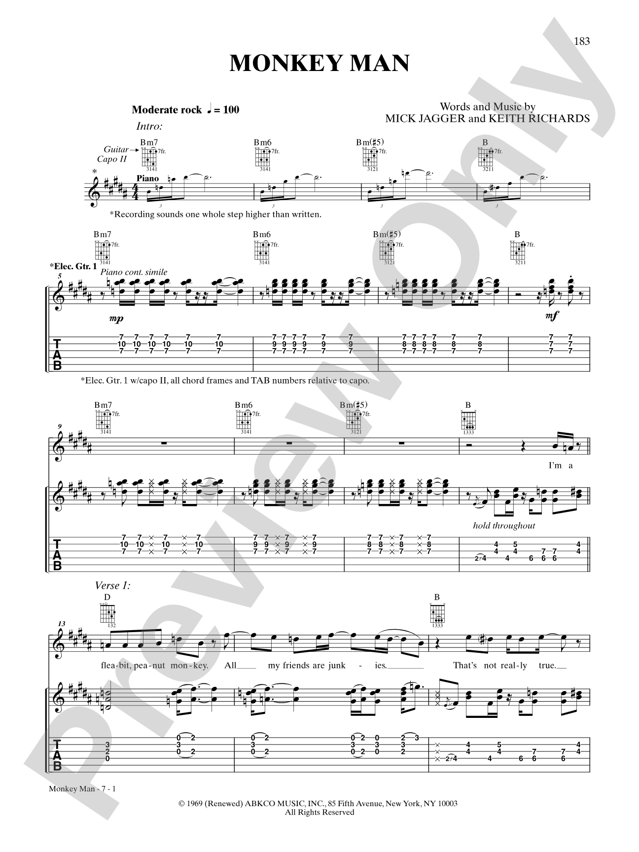 Monkey Man: Authentic Guitar TAB