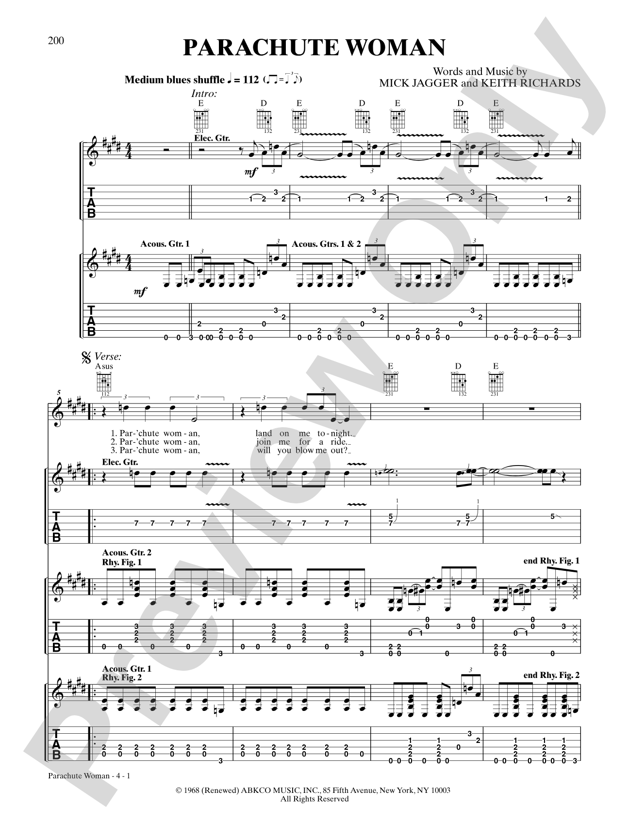 Parachute Woman: Authentic Guitar TAB